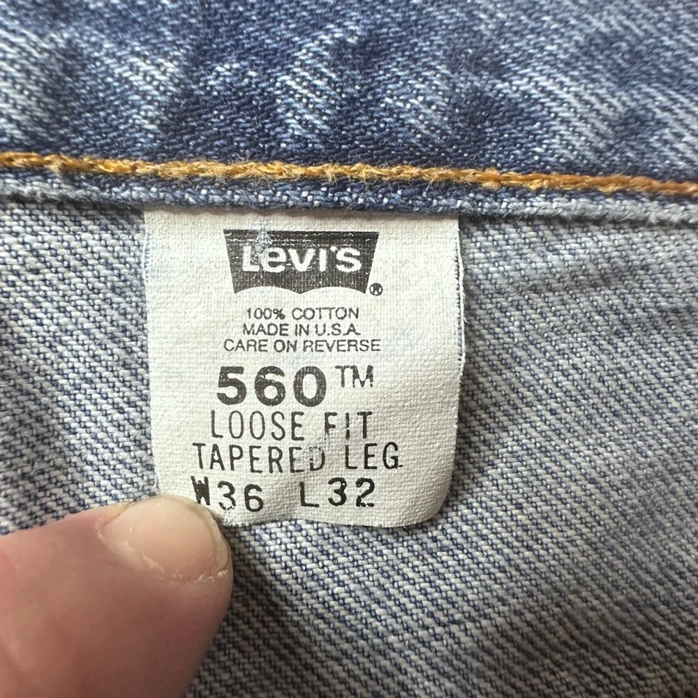 Vintage Jeans 560 Mens 36x32 (35x31) Blue Loose Fit Tapered Leg Made in USA 90s‎